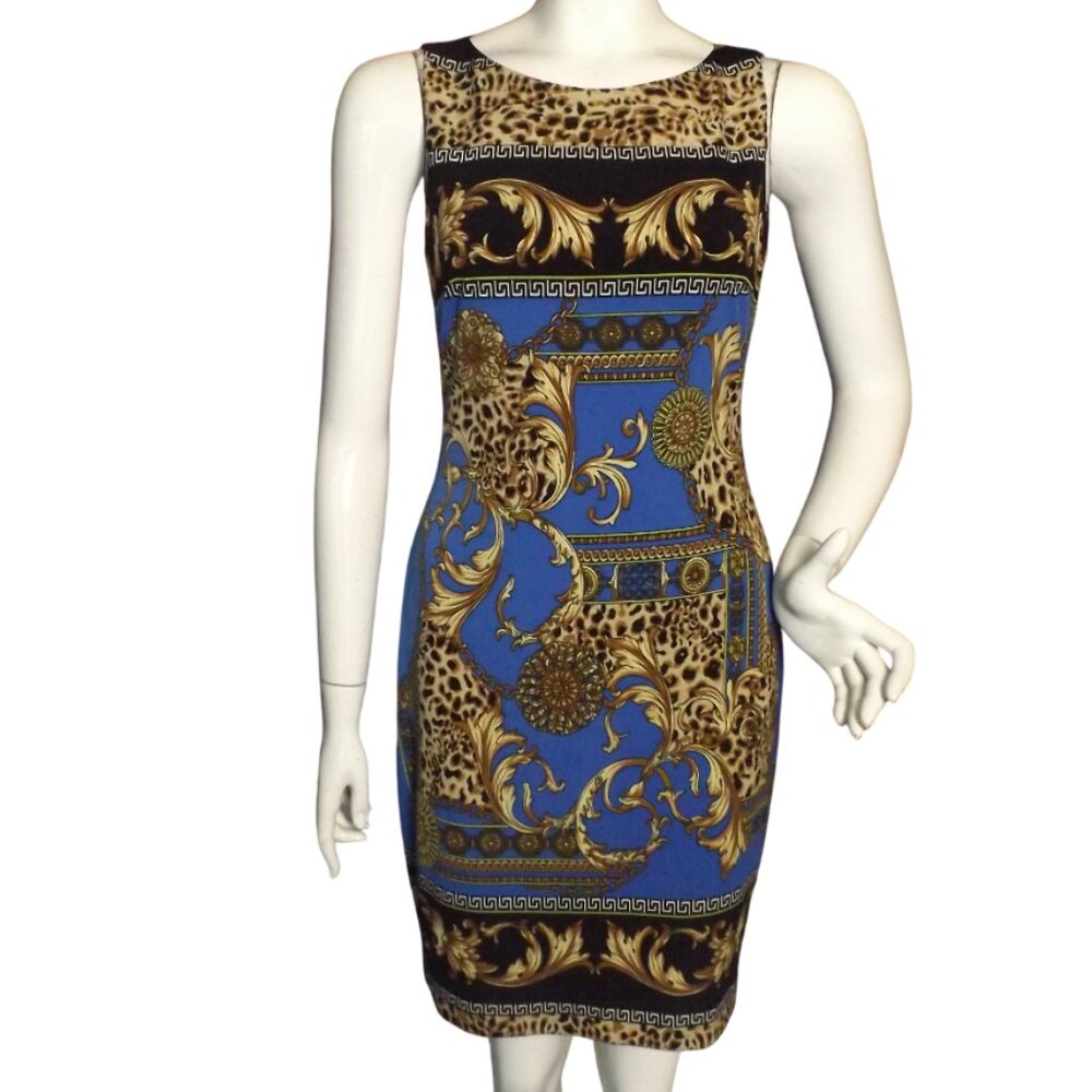 CACHE Dress, 6, Lux/Baroque Print, Sleeveless, Poly/Stretch, Short, boat neck